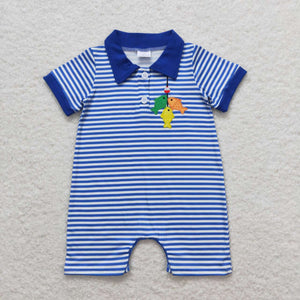 Fishing Blue Stripe Boys Summer Romper