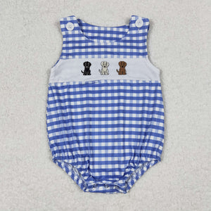 Dogs Blue Plaid Boys Summer Romper