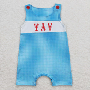 Crawfish Blue Plaid Boys Summer Romper