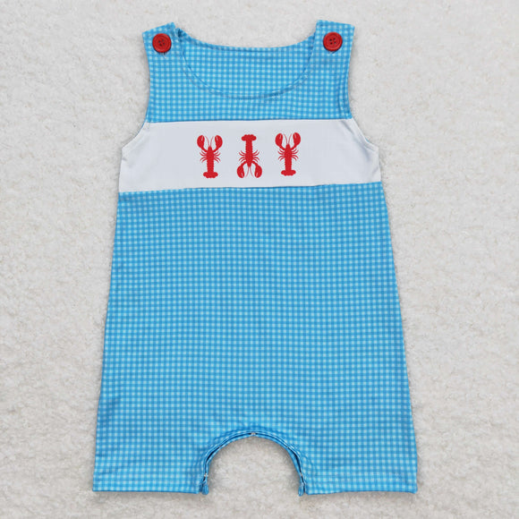 Crawfish Blue Plaid Boys Summer Romper