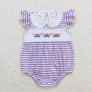 Floral Purple Stripe Girls Summer Romper