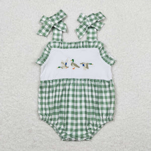 Duck Green Plaid Ruffles Girls Summer Romper