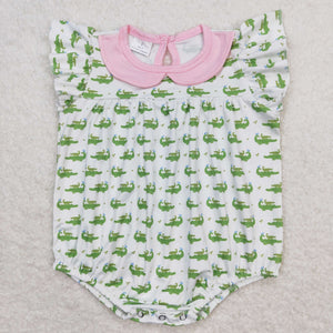 Crocodile Pink Doll Collar White Girls Summer Romper