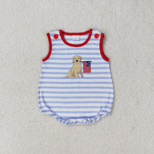 Flag Dog Stripe Boys 4th of July Romper