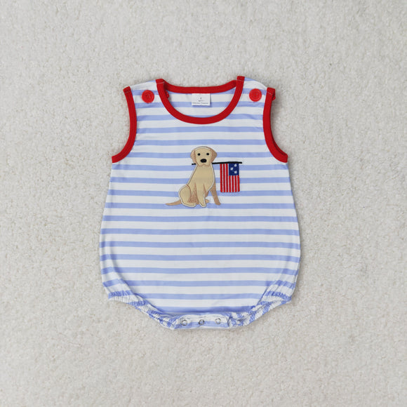 Flag Dog Stripe Boys 4th of July Romper