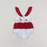 Flag Dog Stripe Girls 4th of July Romper