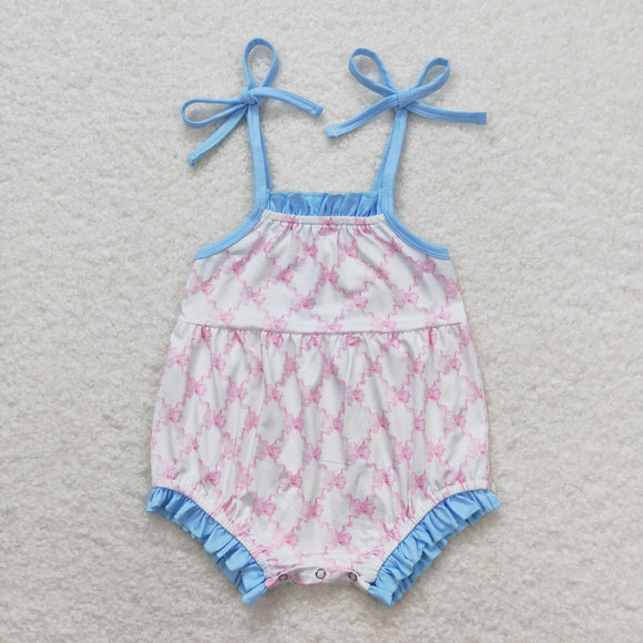 Bow Blue Ruffles Girls Summer Romper