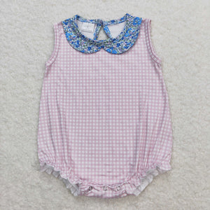 Floral Doll Collar Pink Plaid Girls Summer Romper