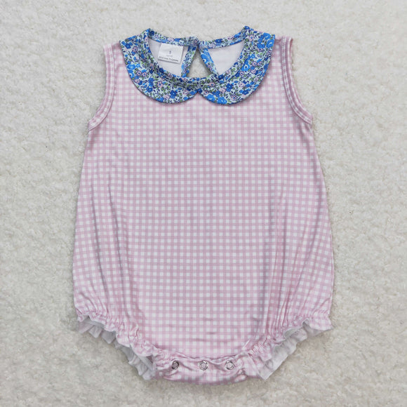 Floral Doll Collar Pink Plaid Girls Summer Romper