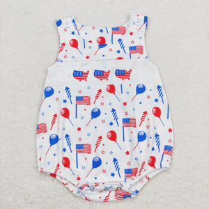 Firework Stars Balloon White Boys 4th of July Romper