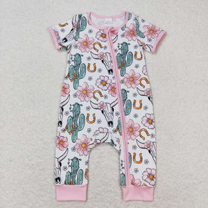 Cactus Floral Highland Cow Girls Summer Romper