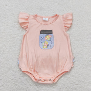 Bees Blue Plaid Pink Girls Summer Romper