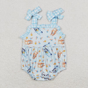 Cartoon Dogs Ice Cream Blue Girls Summer Romper