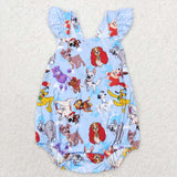 Cartoon Dogs Blue Girls Summer Romper