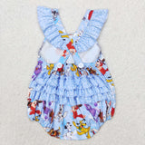 Cartoon Dogs Blue Girls Summer Romper