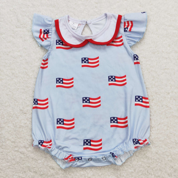 Flag White Doll Collar Blue Girls 4th of July Romper