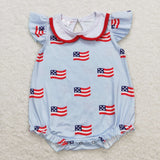Flag White Doll Collar Blue Girls 4th of July Romper
