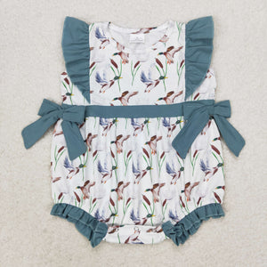 Duck Dark Blue Ruffles Girls Summer Romper