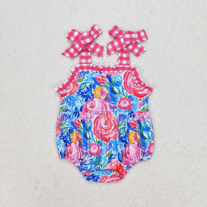 Floral Hot Pink Plaid Ruffles Girls Summer Romper