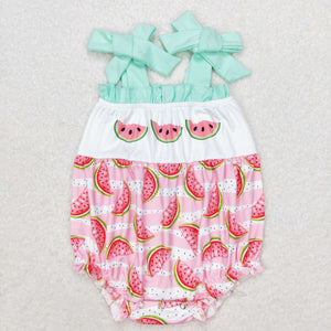 Watermelon Pink Stripe Girls Summer Romper