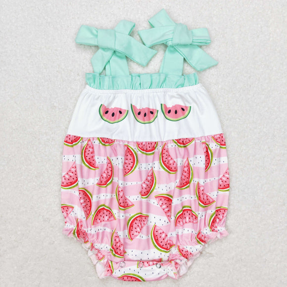 Watermelon Pink Stripe Girls Summer Romper