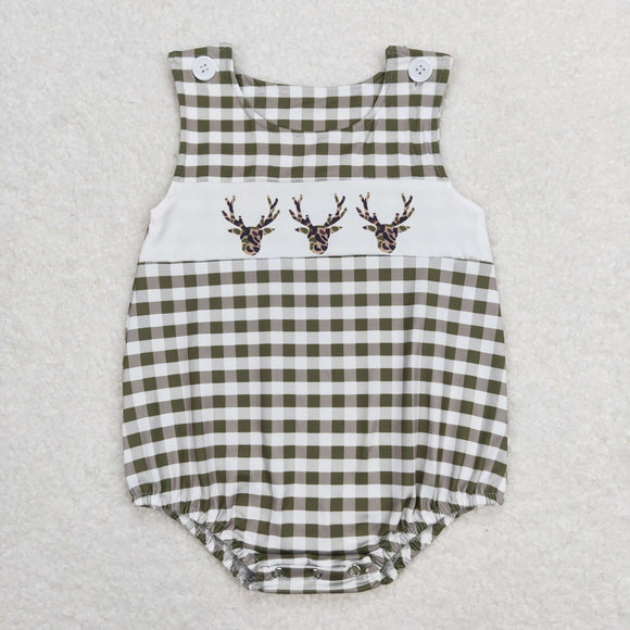 Camo Deer Green Plaid Boys Summer Romper