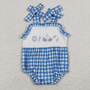Police Car Plaid Blue Girls Summer Romper