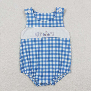 Police Car Plaid Blue Boys Summer Romper