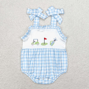 Golf Cart Blue Plaid Girls Summer Romper