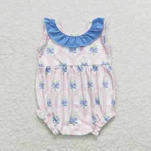 Floral Blue Ruffles Girls Summer Romper