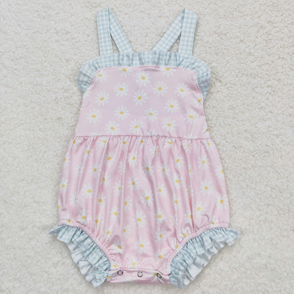 Floral Plaid Ruffles Pink Girls Summer Romper