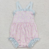 Floral Plaid Ruffles Pink Girls Summer Romper