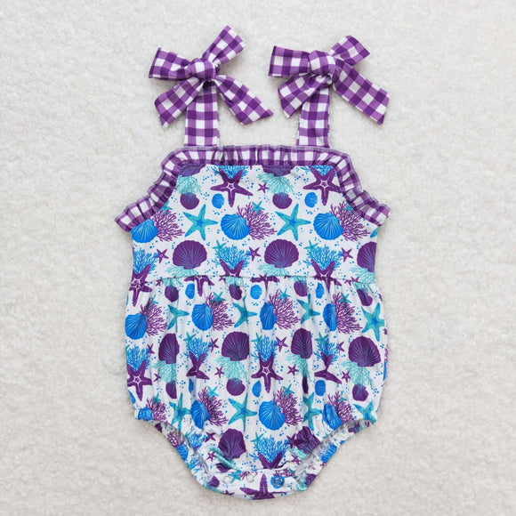 Starfish Purple Plaid Girls Summer Romper
