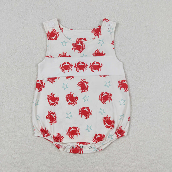 Crab Stars Red Beige Boys Summer Romper