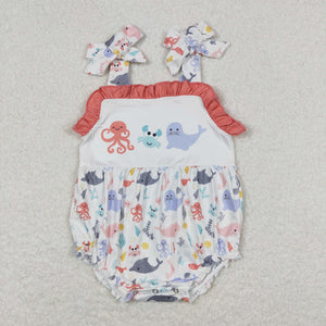 Octopus Crab Sea Lion Ruffles Girls Summer Romper