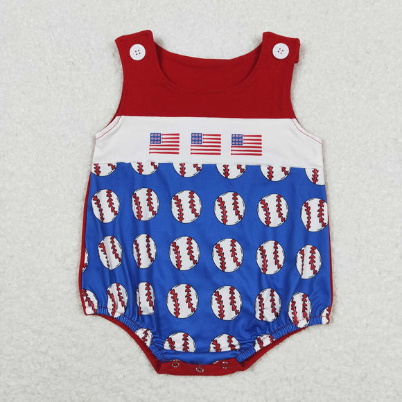 Baseball Flag Red Boys 4th of July Romper