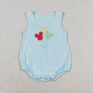 Cartoon Balloon Blue Plaid Boys Summer Romper