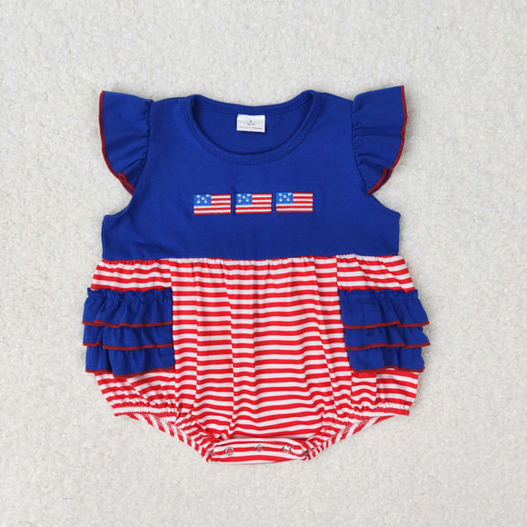 Flag Red Stripe Navy Girls 4th of July Romper