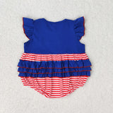 Flag Red Stripe Navy Girls 4th of July Romper