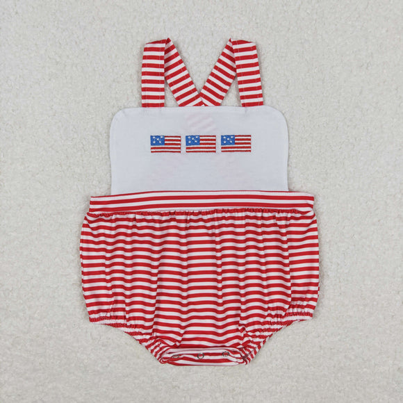 Flag Red Stripe White Boys 4th of July Romper