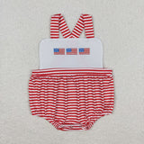 Flag Red Stripe White Boys 4th of July Romper