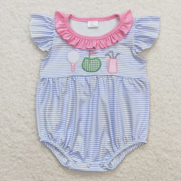 Golf Blue Stripe Pink Ruffles Girls Summer Romper