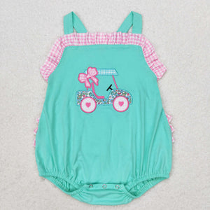 Golf Cart Floral Bluish Girls Summer Romper