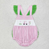 Golf Tour Car Pink Plaid Green Ruffles Girls Summer Romper