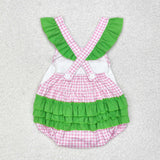 Golf Tour Car Pink Plaid Green Ruffles Girls Summer Romper