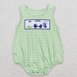 Golf Green Plaid Boys Summer Romper