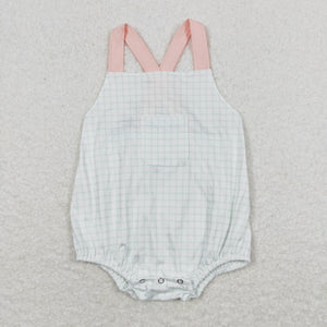 Green Plaid Pocket Boys Summer Romper