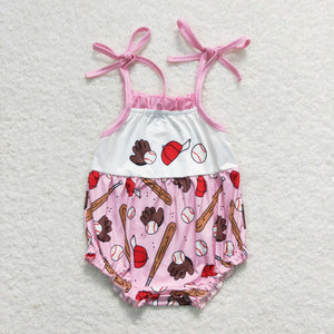 Baseball Pink White Girls Summer Romper