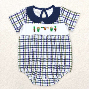 Duck Plaid Navy Doll Collar Boys Summer Romper