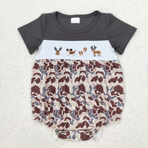 Dog Deer Camo Gray Girls Summer Romper